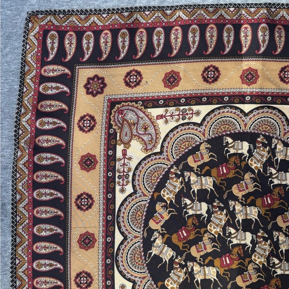 Vintage Salvatore Ferragamo Silk Equestrian And Paisley Themed Scarf 16.5”x16.5” - Picture 3 of 10